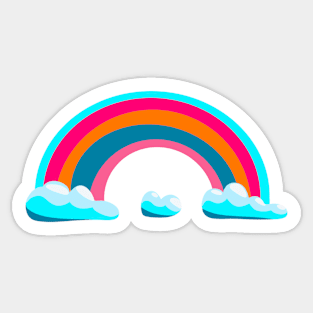 80s technicolor rainbow with clouds Sticker